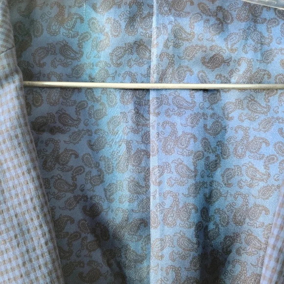 Strauss Blue Jacket Checkered Blazer Jacket Buttons Handkerchief 42S - Picture 5 of 12